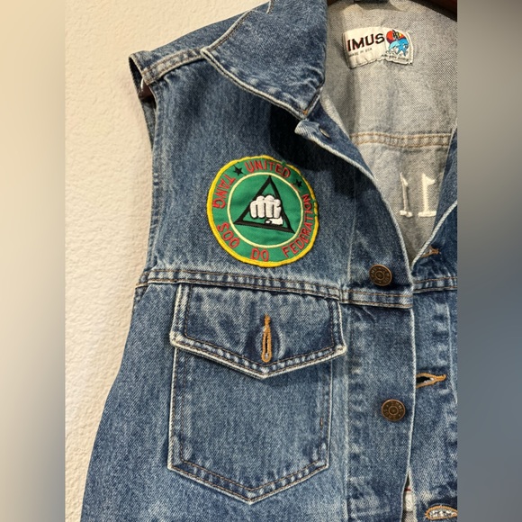 Imus Sleeveless Blue United States Flag Patched Button Down Denim Jacket Size XL - Picture 4 of 14